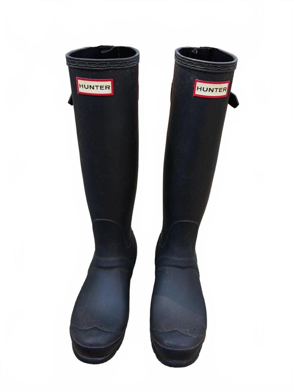 Hunter Original Black Tall Rubber Rain Boots (flawed), Size 7